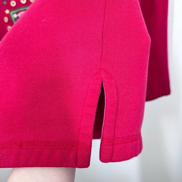 Vintage Holiday Winter Christmas Sweatshirt Embroidered Quilted Red Adorable PS - Picture 5 of 10